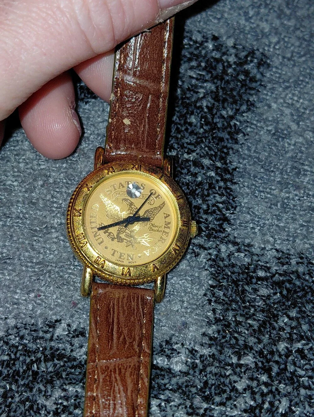 Vintage Marcel Drucker $10 Gold Eagle Coin Watch Leather Strap 90s Americana CC